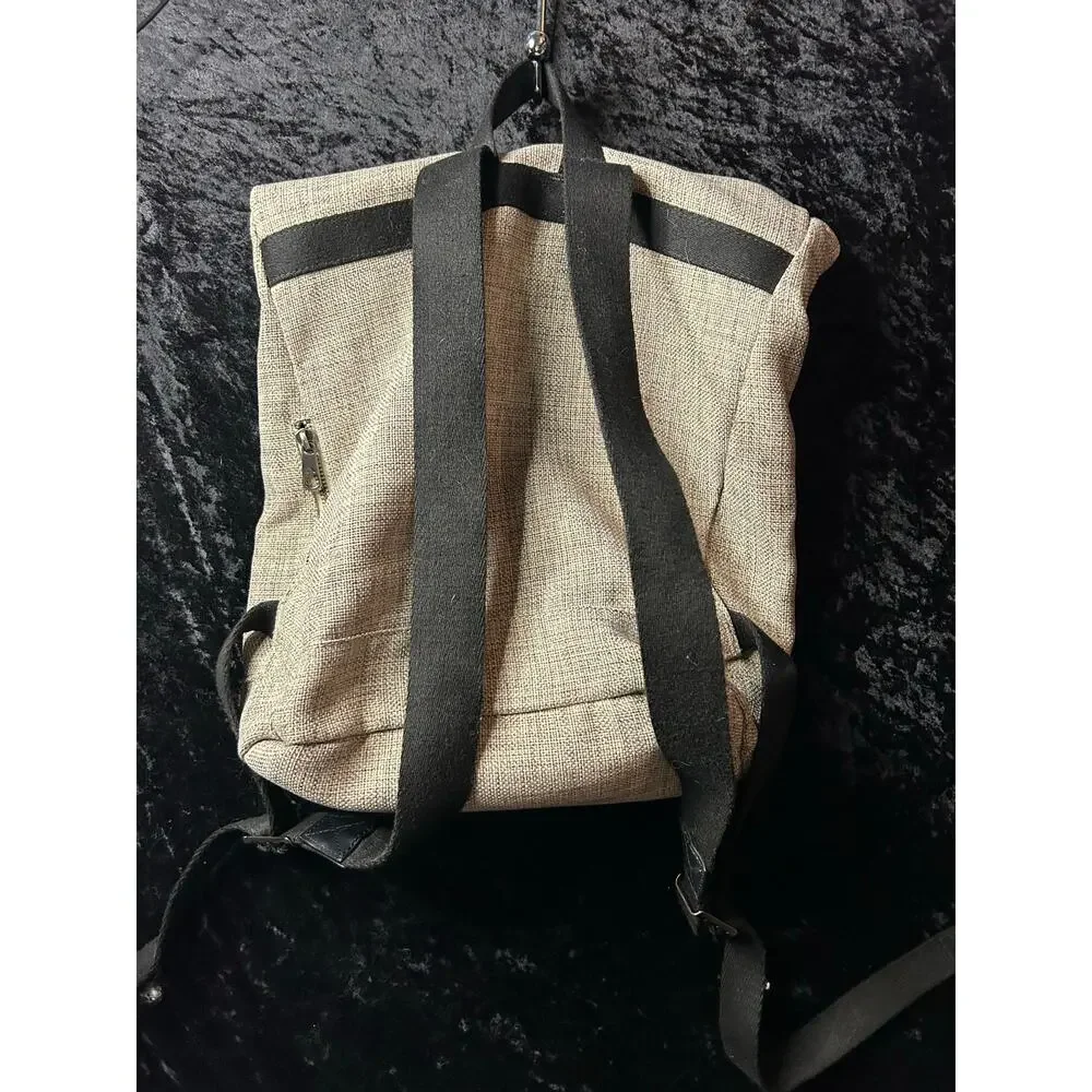 STATE Bags Roll Top Backpack – Gray with Leather Trim Map Print Lining